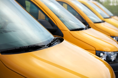 Yellow cars Lined Up